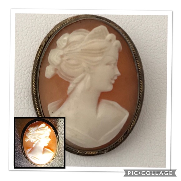 Vintage Jewelry - STERLING LADY GRACE CAMEO BROOCH